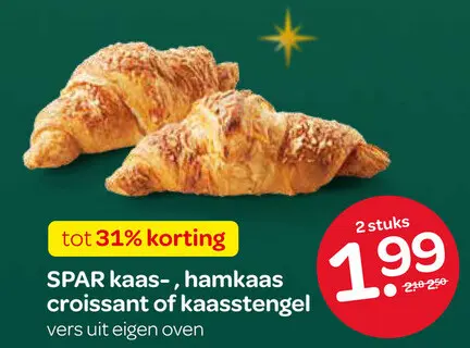 Aanbieding: kaas-, hamkaas croissant of kaasstengel