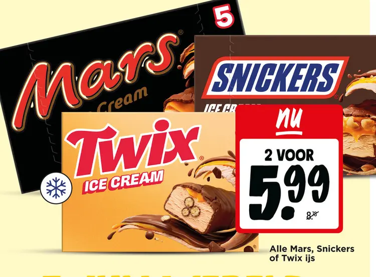 Aanbieding: Mars, Snickers of Twix ijs