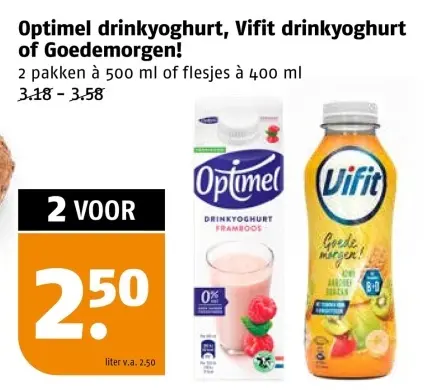 Aanbieding: Optimel drinkyoghurt, Vifit drinkyoghurt of Goedemorgen!
