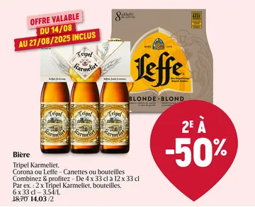 Offre: Biere Tripel Karmeliet, Corona ou Leffe