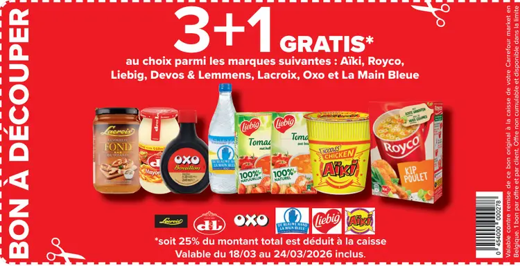 Offre: 3+1 GRATIS* au choix parmi les marques suivan