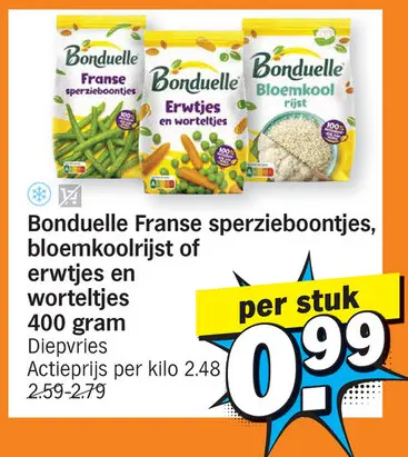 Promotie: Franse sperzieboontjes, bloemkoolrijst of erw