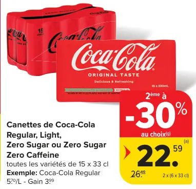 Offre: Canettes de Coca-Cola Regular, Light, Zero Su