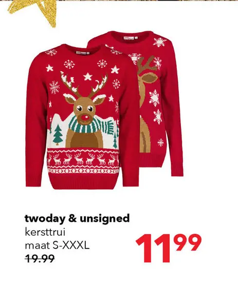 Aanbieding: Unsigned foute kersttrui heren met rendier rood