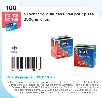 Offre: Sauces Elvea pour pizza