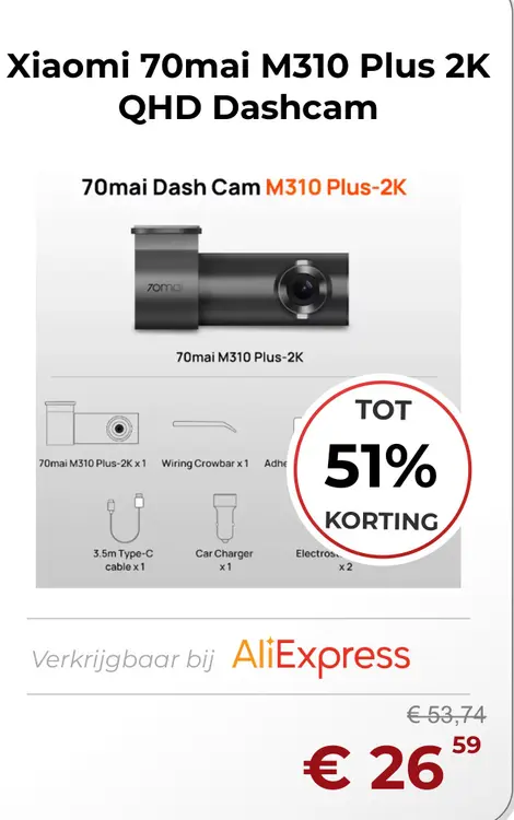 Aanbieding: Xiaomi 70mai M310 Plus 2K QHD Dashcam