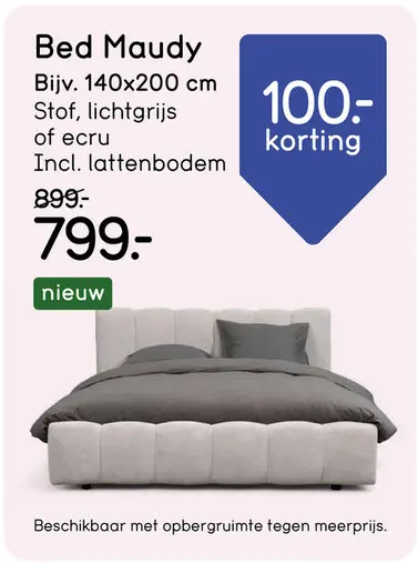Aanbieding: Bed Maudy - lichtgrijs - 140x200 cm