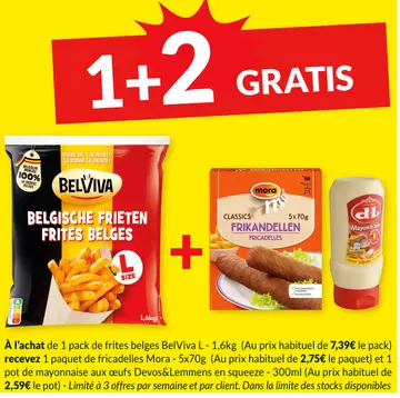 Offre: Frites belges BelViva L + fricadelles Mora + 