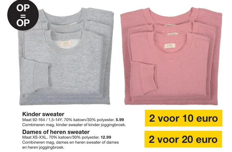 Aanbieding: Kinder, dames of heren sweater