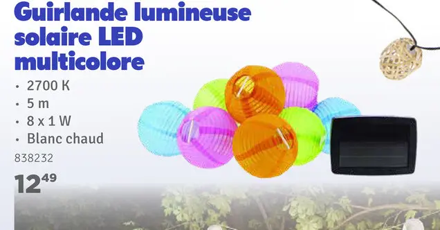 Offre: Guirlande lumineuse solaire LED multicolore