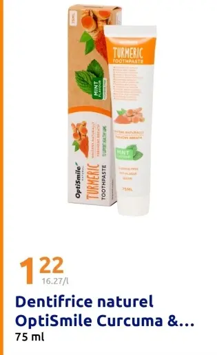 Offre: Dentifrice naturel OptiSmile Curcuma