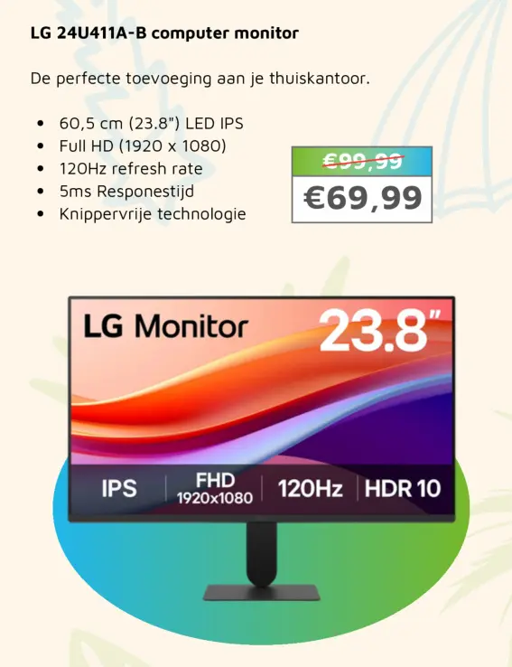 Aanbieding: LG 24U411A-B computer monitor