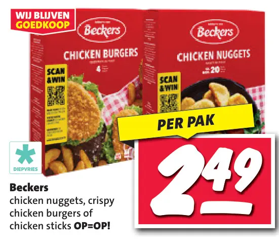 Aanbieding: chicken nuggets, crispy chicken burgers of ch