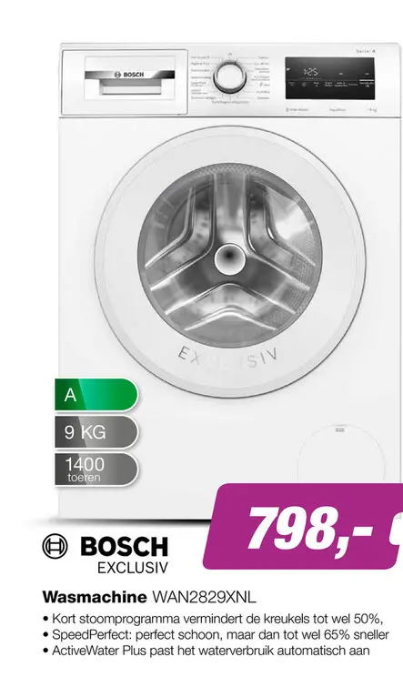 Aanbieding: BOSCH WAN2829XNL Serie 4 EXCLUSIV Wasmachine