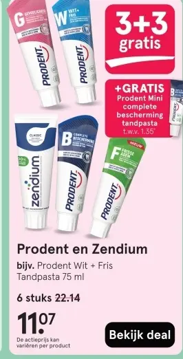 Aanbieding: Prodent Wit + Fris Tandpasta