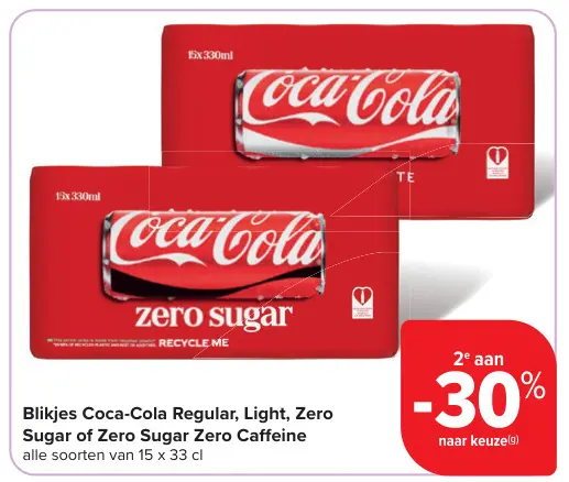 Promotie: Blikjes Coca-Cola Regular, Light, Zero Sugar of Zero Sugar Zero Caffeine