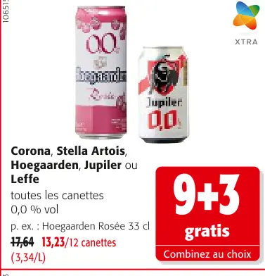 Offre: Corona, Stella Artois, Hoegaarden, Jupiler ou Leffe