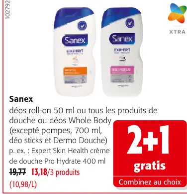 Offre: Sanex déos roll-on ou tous les produits de douche ou déos Whole Body