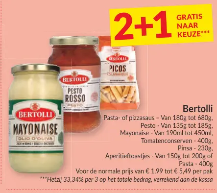 Promotie: Pasta- of pizzasaus, Pesto, Mayonaise, Tomatenconserven, Pinsa, Aperitieftoastjes of Pasta