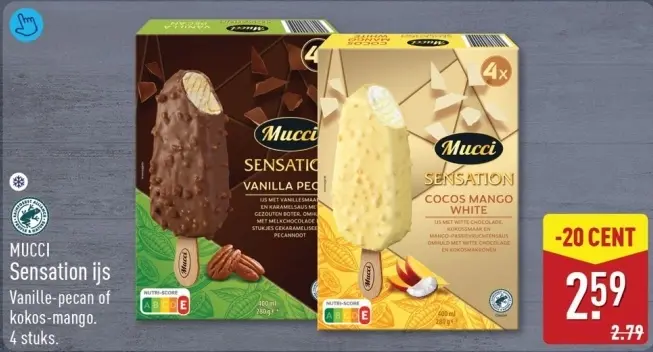 Aanbieding: Sensation ijs Vanille-pecan of kokos-mango.