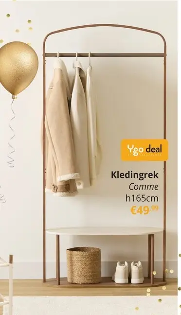 Promotie: Kledingrek COMME Hout/Metaal Bruin/Beige