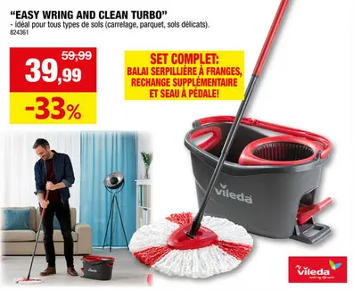 Offre: Vileda Easy Wring & Clean Turbo avec 2 recharges