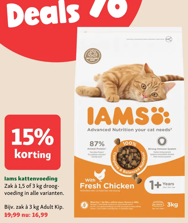 Aanbieding: IAMS kattenvoeding Adult Kip