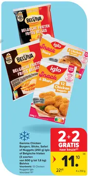 Aanbieding: Gamma Chicken Burgers, Sticks, Safari of Nuggets Iglo of Belgische Frieten Belvia