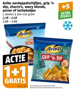 Aanbieding: Aviko aardappelschijfjes, grip 'n dip, churro