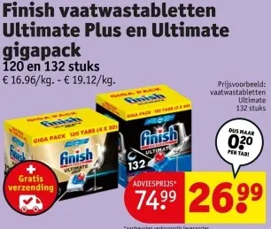 Promotie: Finish vaatwastabletten Ultimate Plus en Ultimate gigapack
