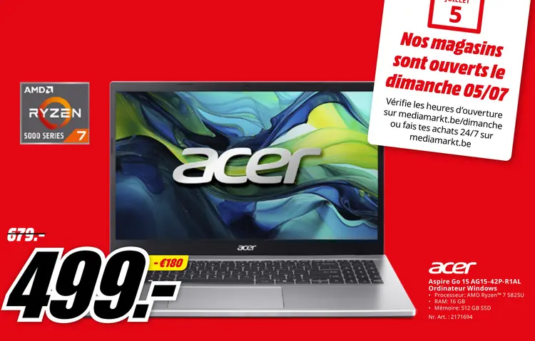 Offre: Aspire Go 15 AG15-42P-R1AL Ordinateur Windows