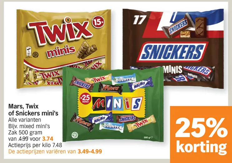 Promotie: Mars, Twix of Snickers mini's