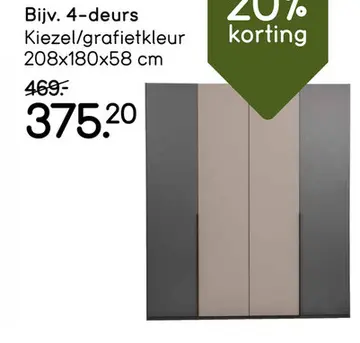 Aanbieding: Kledingkast Milaan 4-deurs - grafiet/kiezel - 208x180x58 cm