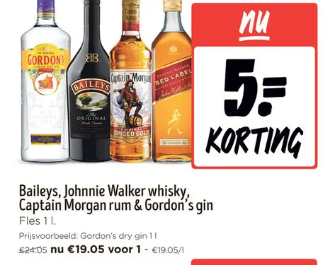 Promotie: Baileys, Johnnie Walker whisky, Captain Morgan rum & Gordon's gin