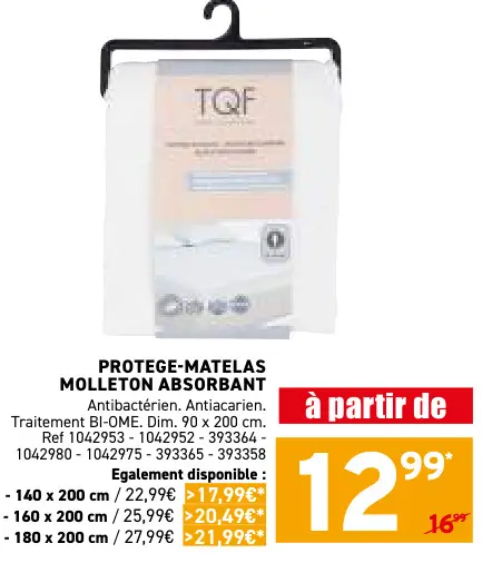 Offre: Protege-matelas molleton absorbant