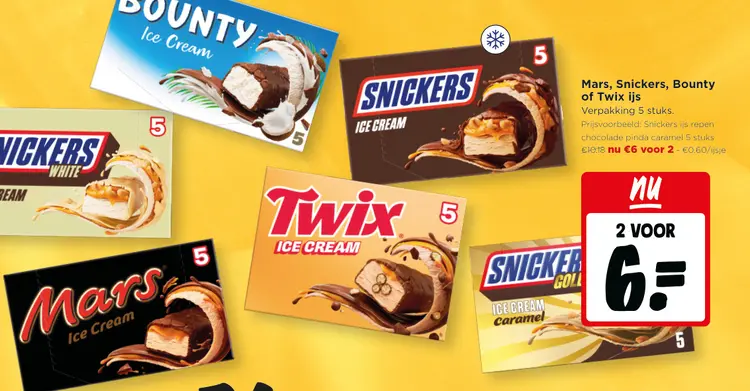 Promotie: Mars, Snickers, Bounty of Twix ijs