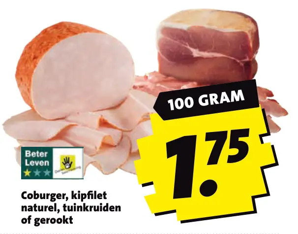 Aanbieding: Coburger, kipfilet naturel, tuinkruiden of gerookt