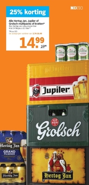 Aanbieding: Alle Hertog Jan , Jupiler of Grolsch multipacks of kratten * Bijv . Hertog Jan natuurzulver bier Krat 24 flesjes à 0.3 liter **