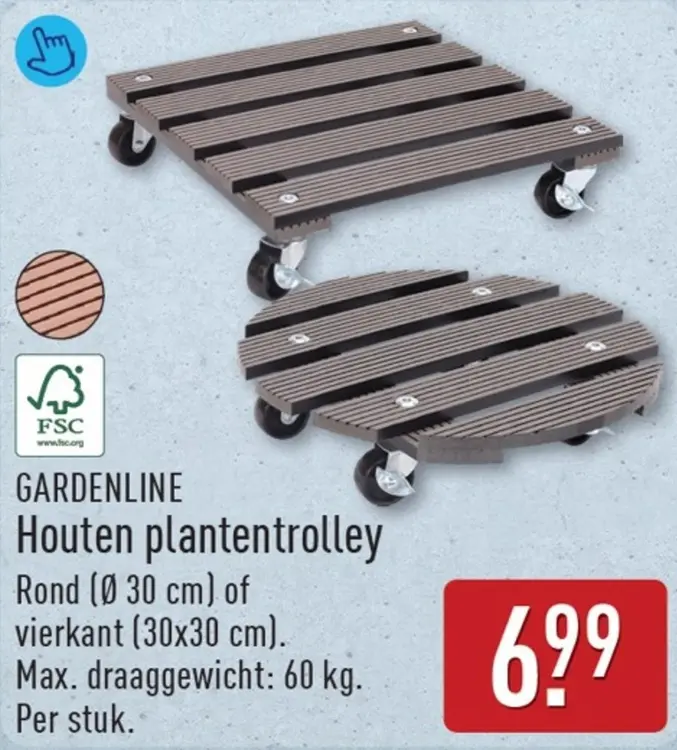 Aanbieding: Houten plantentrolley