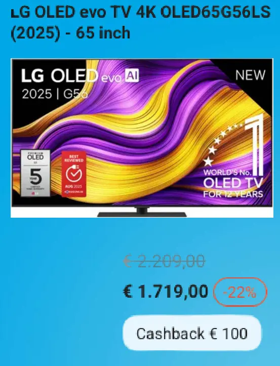 Promotie: LG OLED evo TV 4K OLED65G56LS