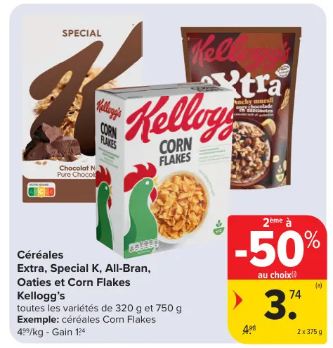 Offre: Céréales Extra, Special K, All-Bran, Oaties et Corn Flakes