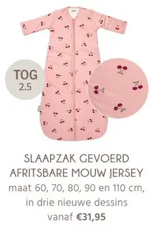 Aanbieding: Slaapzak gevoerd afritsbare mouw jersey