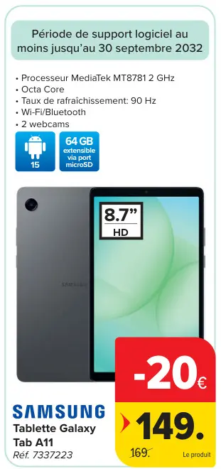 Offre: Tablette Galaxy Tab A11