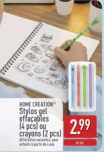 Offre: Stylos gel effaçables ou crayons