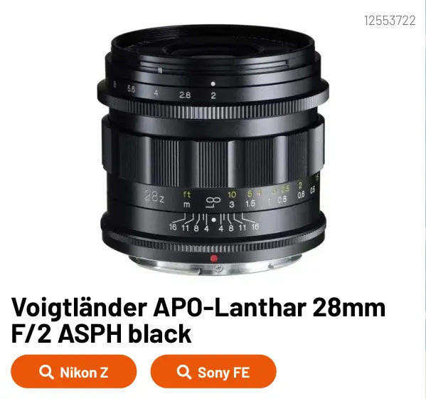 Aanbieding: APO-Lanthar 28mm F/2 ASPH black