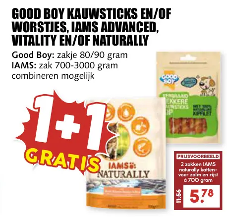 Aanbieding: Good Boy Kauwsticks en/of Worstjes, IAMS Advanced, Vitality en/of Naturally