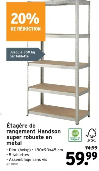 Offre: Étagère de rangement super robuste en métal