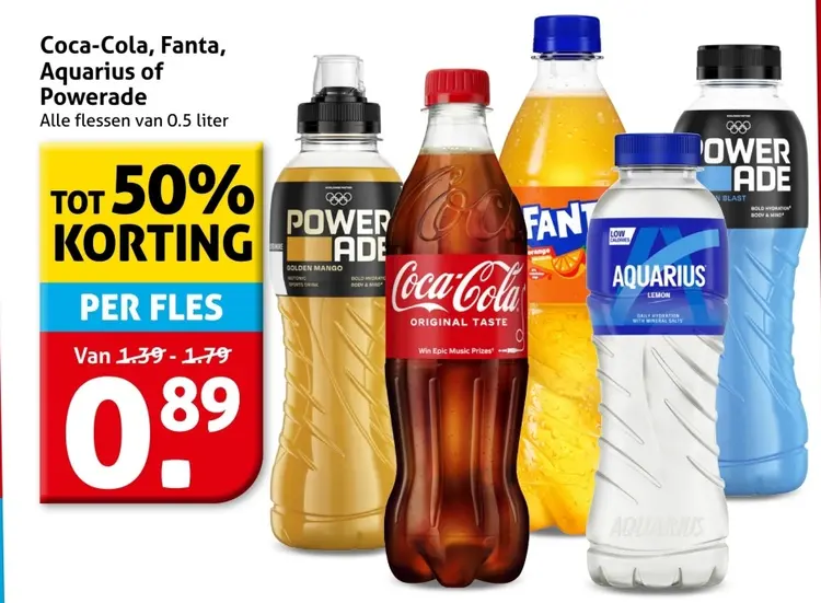 Aanbieding: Coca-Cola, Fanta, Aquarius of Powerade