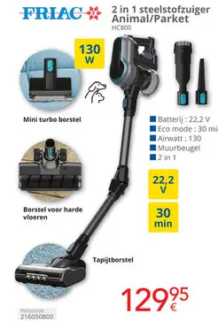 Promotie: 2 in 1 steelstofzuiger Animal/Parket