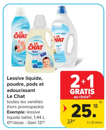 Offre: Lessive liquide, poudre, pods et adoucissant